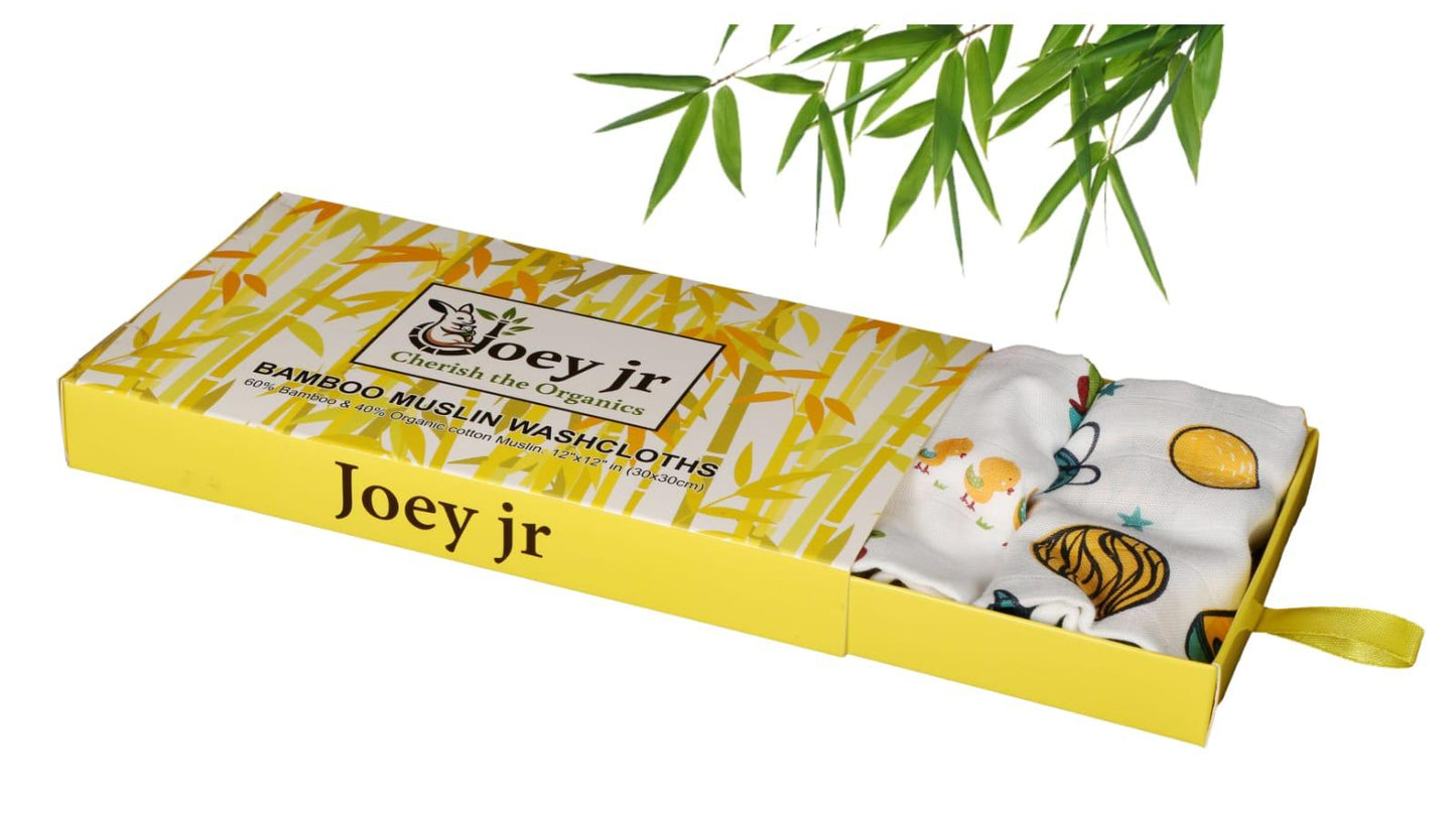Joey Jr Organics Bamboo Muslin Baby washcloths |4 -pack
